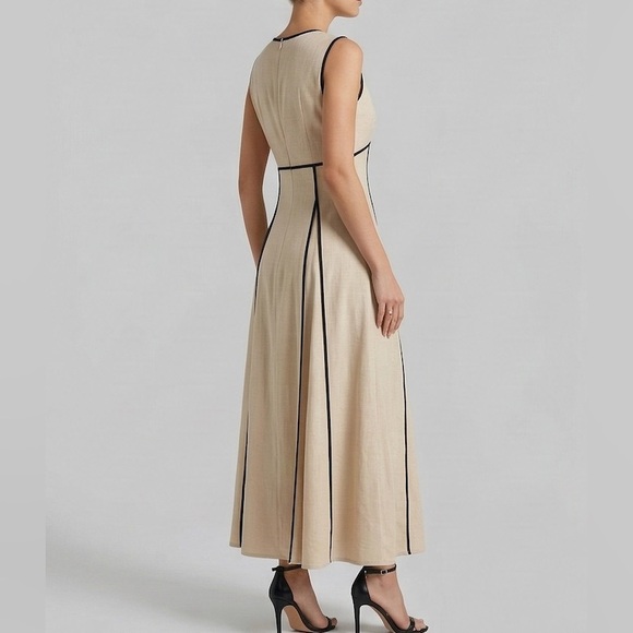 Contrast-Trimmed 100% Cotton Maxi Dress – Sand & Black - Picture 4 of 9